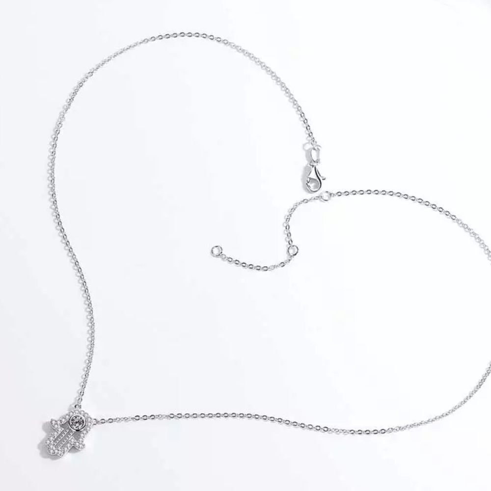 925 Sterling Silver Cubic Zirconia Hamsa Necklace